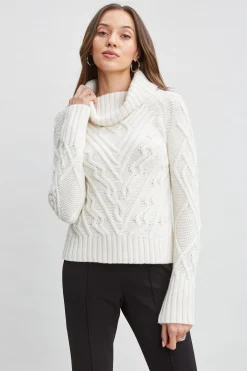 Elie Tahari Tops & Sweaters-Texture Turtleneck Wool Sweater SNOW