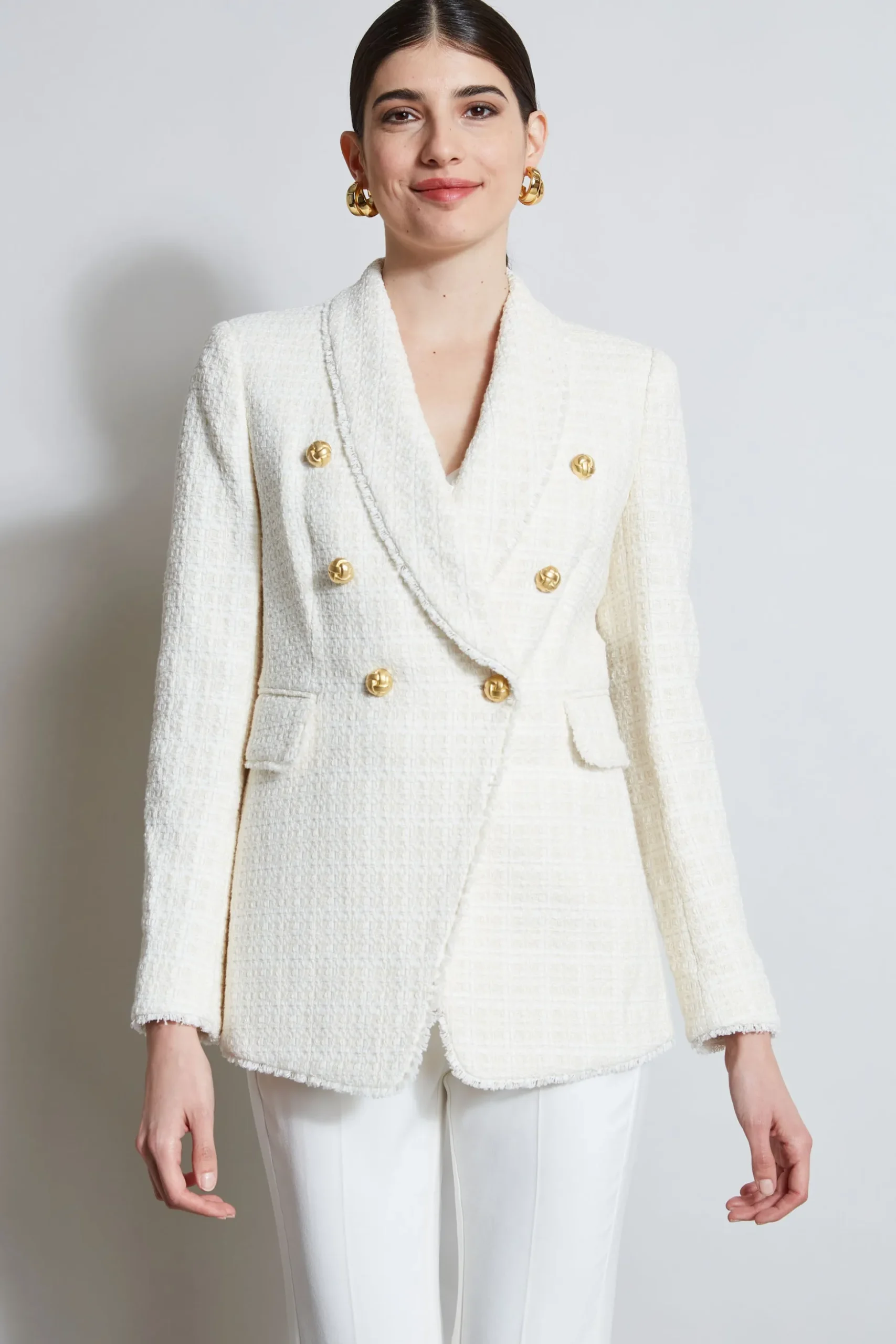Elie Tahari Jackets & Blazers-Tweed Double Breasted Blazer FOAM
