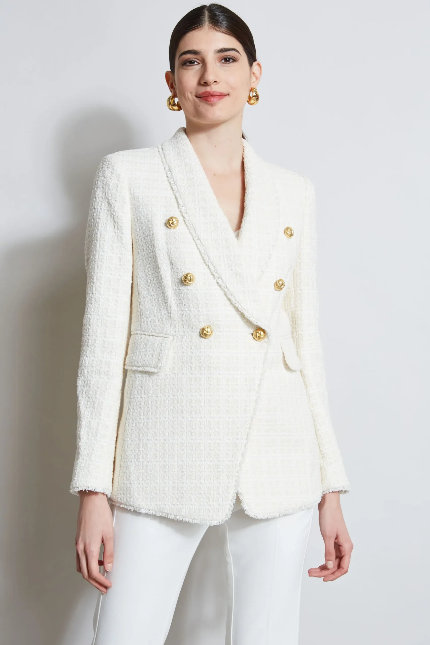 Elie Tahari Jackets & Blazers-Tweed Double Breasted Blazer FOAM