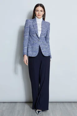 Elie Tahari Jackets & Blazers-Tweed Panel Single Button Blazer BLUEMULTI