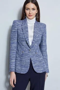 Elie Tahari Jackets & Blazers-Tweed Panel Single Button Blazer BLUEMULTI