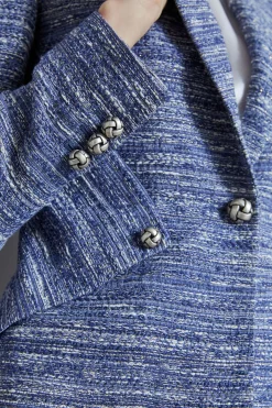 Elie Tahari Jackets & Blazers-Tweed Panel Single Button Blazer BLUEMULTI