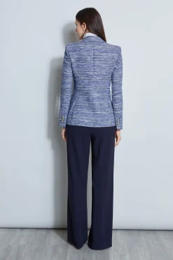 Elie Tahari Jackets & Blazers-Tweed Panel Single Button Blazer BLUEMULTI