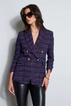 Elie Tahari Jackets & Blazers|Suiting-Tweed Ruched Sleeve Double Breasted Blazer MULTI