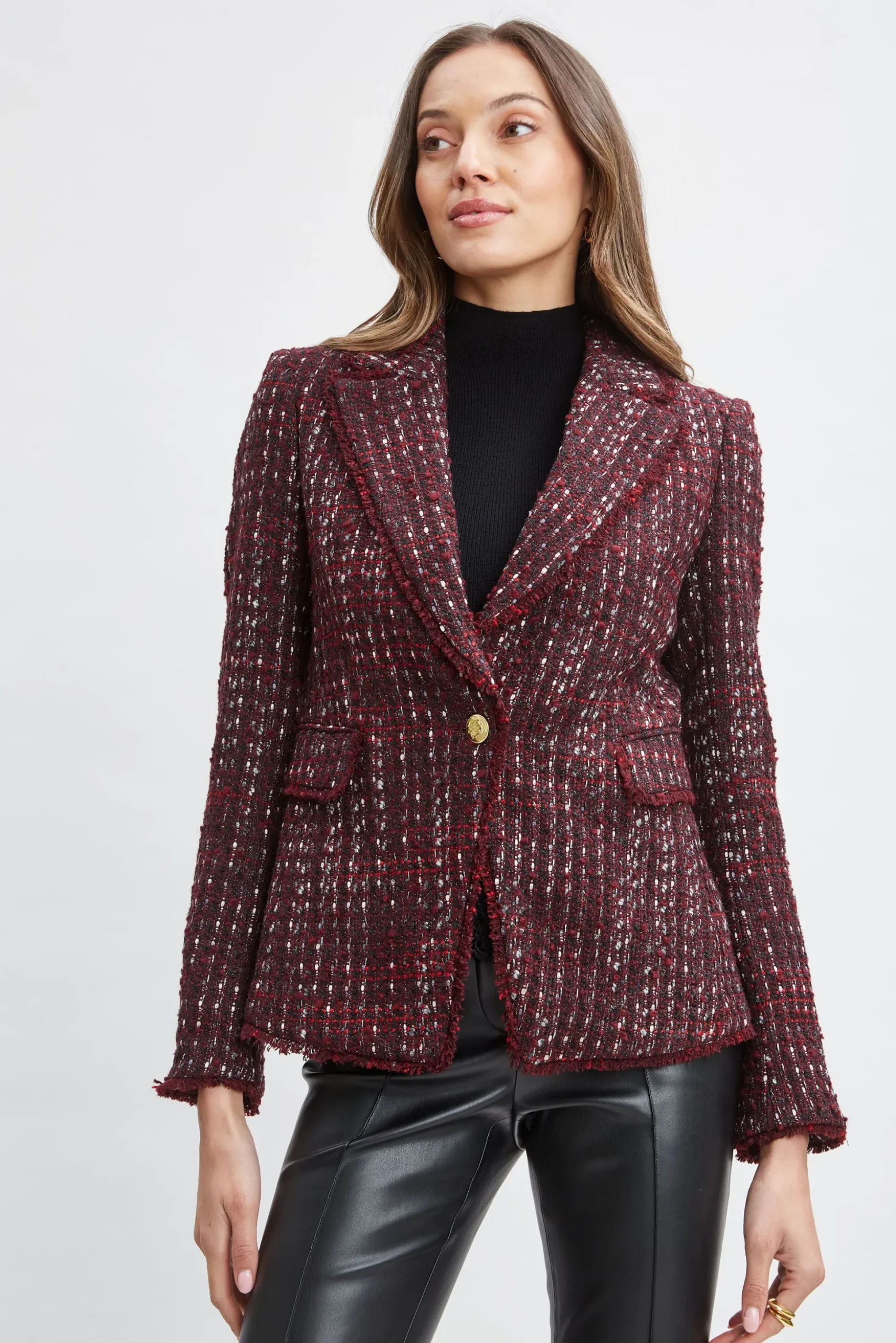 Elie Tahari Jackets & Blazers|Suiting-Tweed Single Button Blazer CORDOVANMULTI
