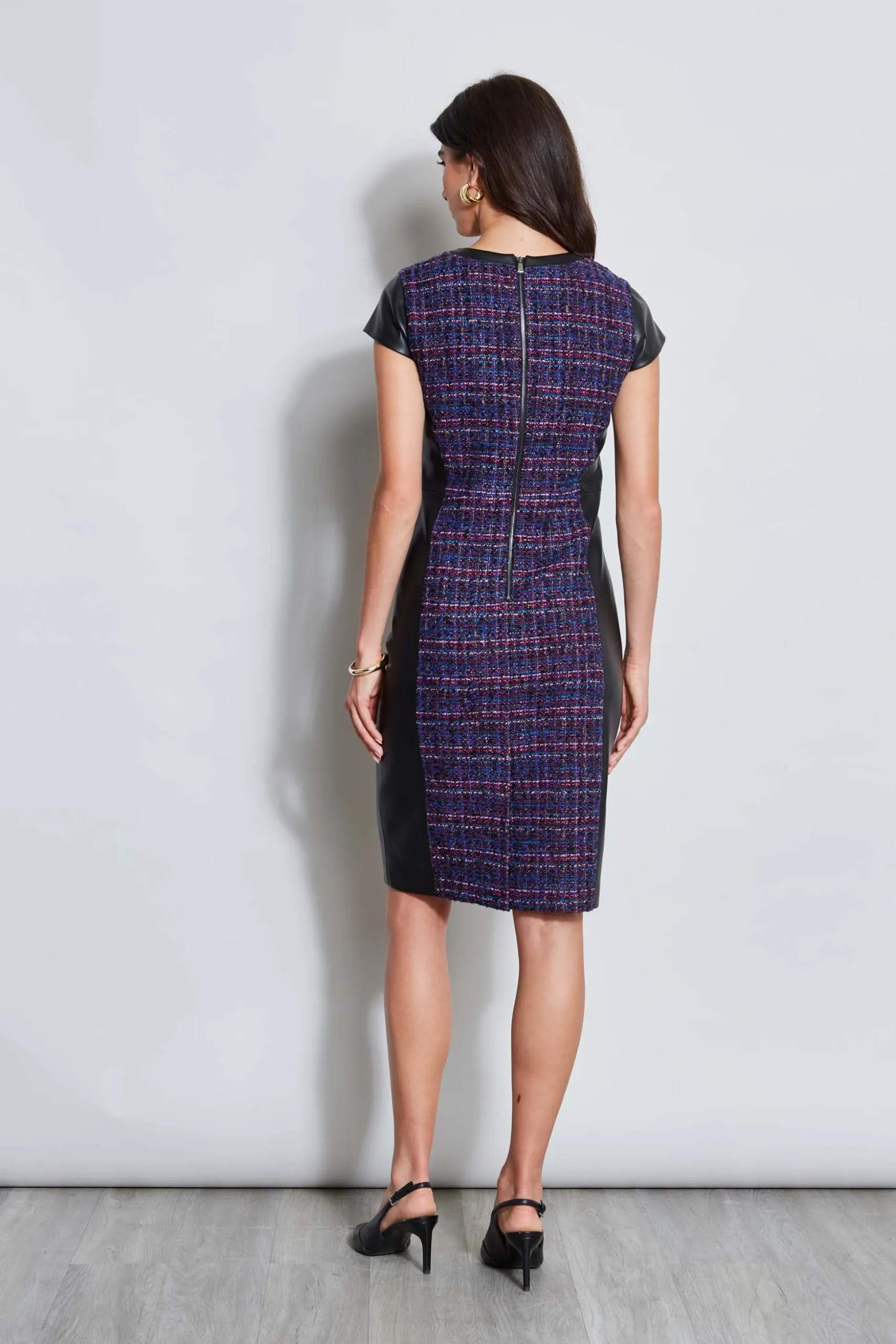 Elie Tahari Dresses & Jumpsuits|Suiting-Tweed Vegan Leather Panel Dress MULTI