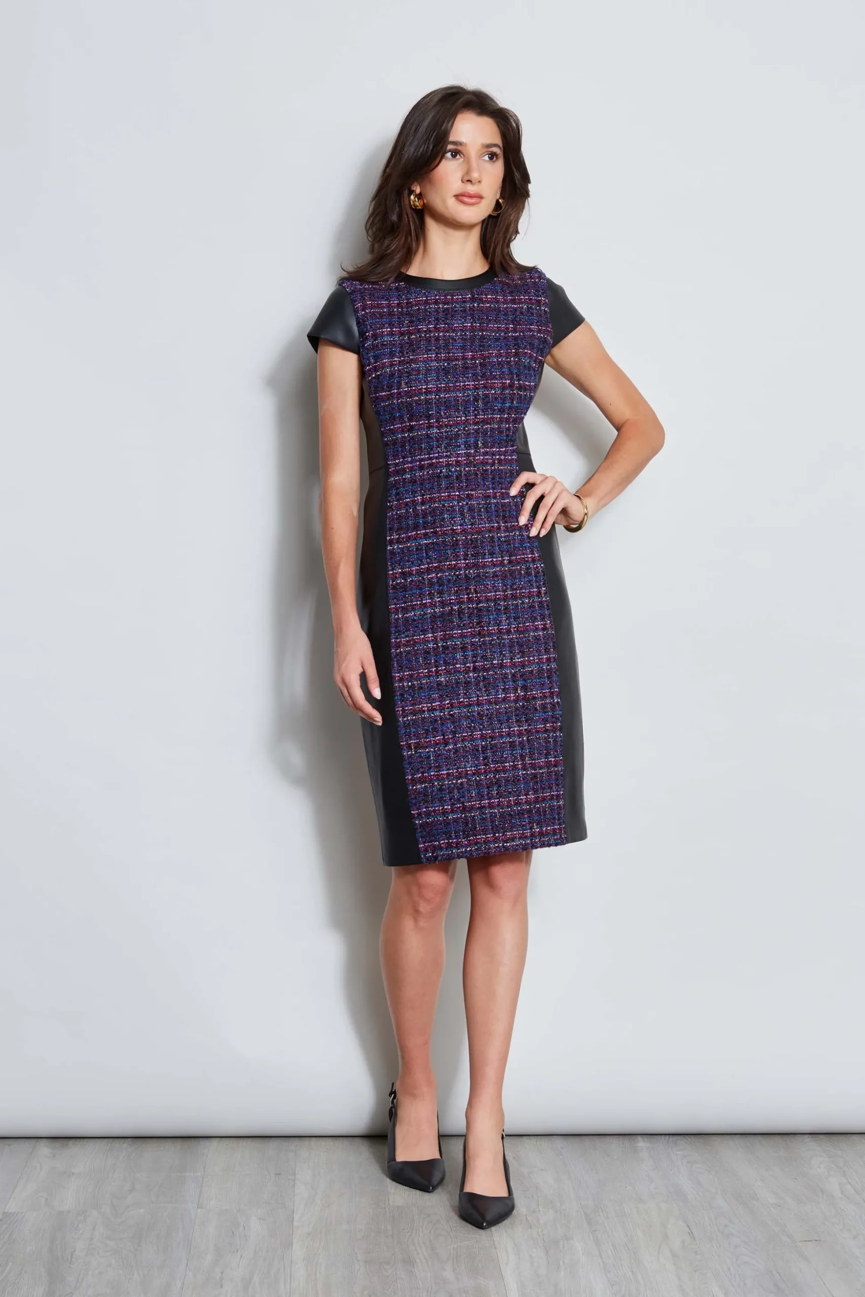 Elie Tahari Dresses & Jumpsuits|Suiting-Tweed Vegan Leather Panel Dress MULTI