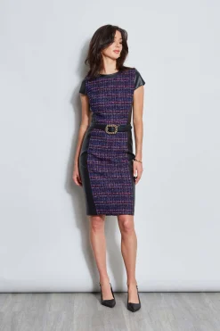 Elie Tahari Dresses & Jumpsuits|Suiting-Tweed Vegan Leather Panel Dress MULTI