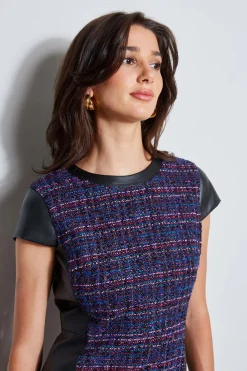 Elie Tahari Dresses & Jumpsuits|Suiting-Tweed Vegan Leather Panel Dress MULTI