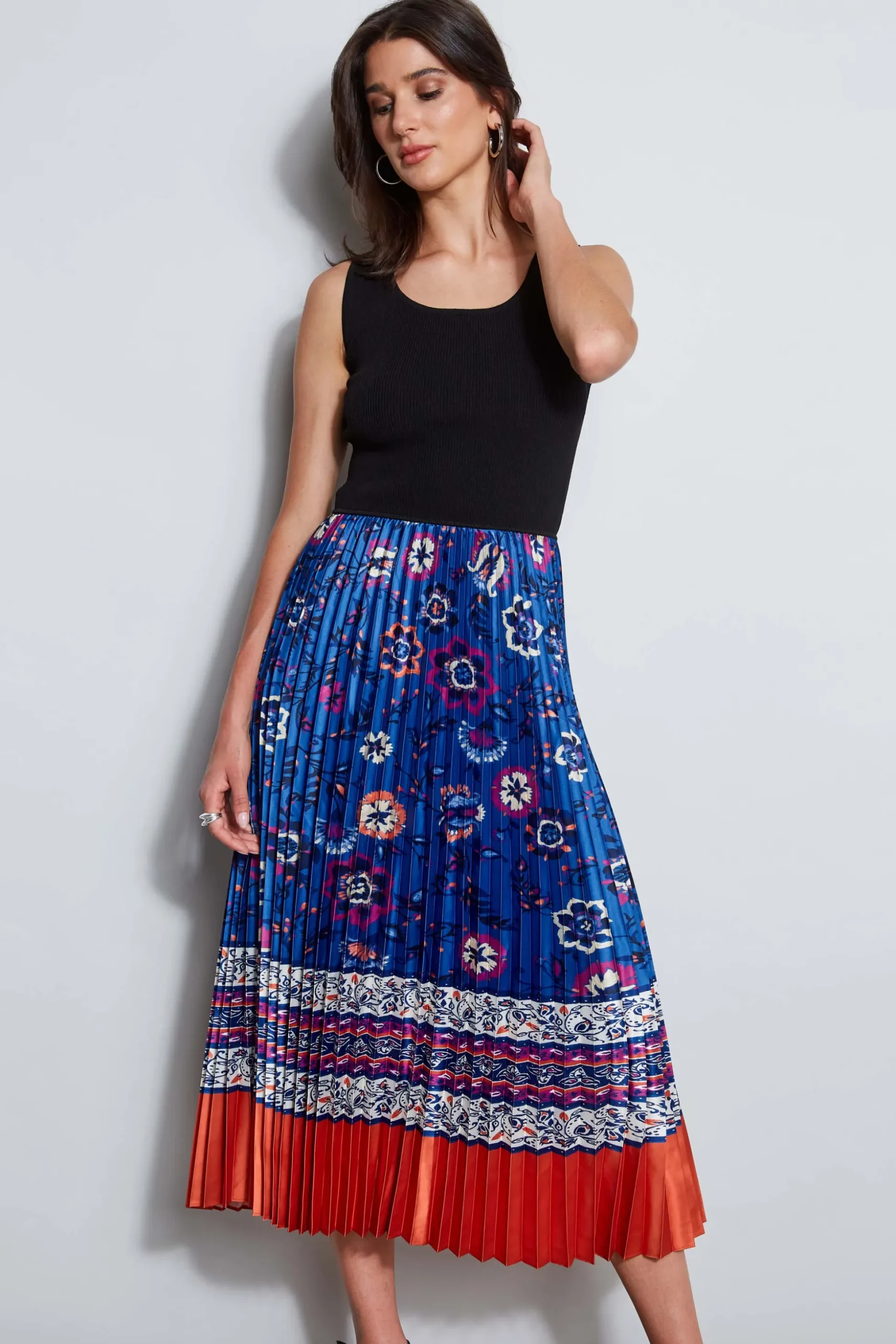 Elie Tahari Sleeveless Dresses|Dresses & Jumpsuits-Twilight Pleated Dress NOIRANDTAJPRINT