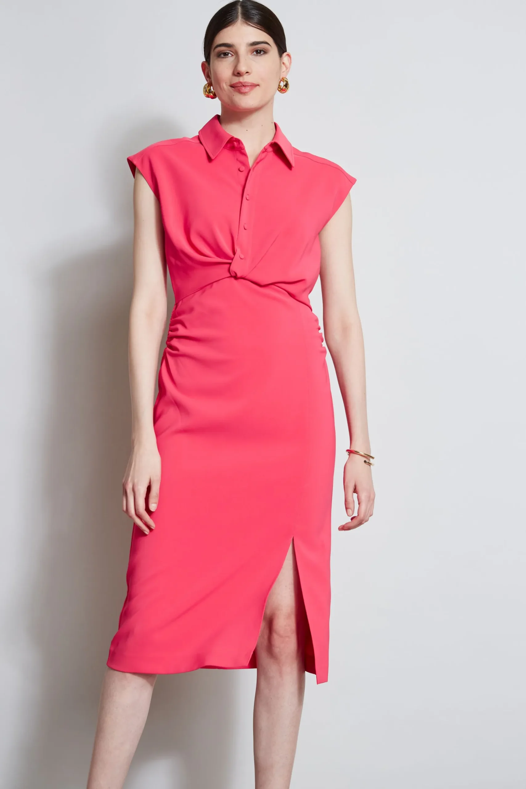 Elie Tahari Dresses & Jumpsuits|Short Sleeve Dresses-Twist Button Dress WILDSTRAWBERRY