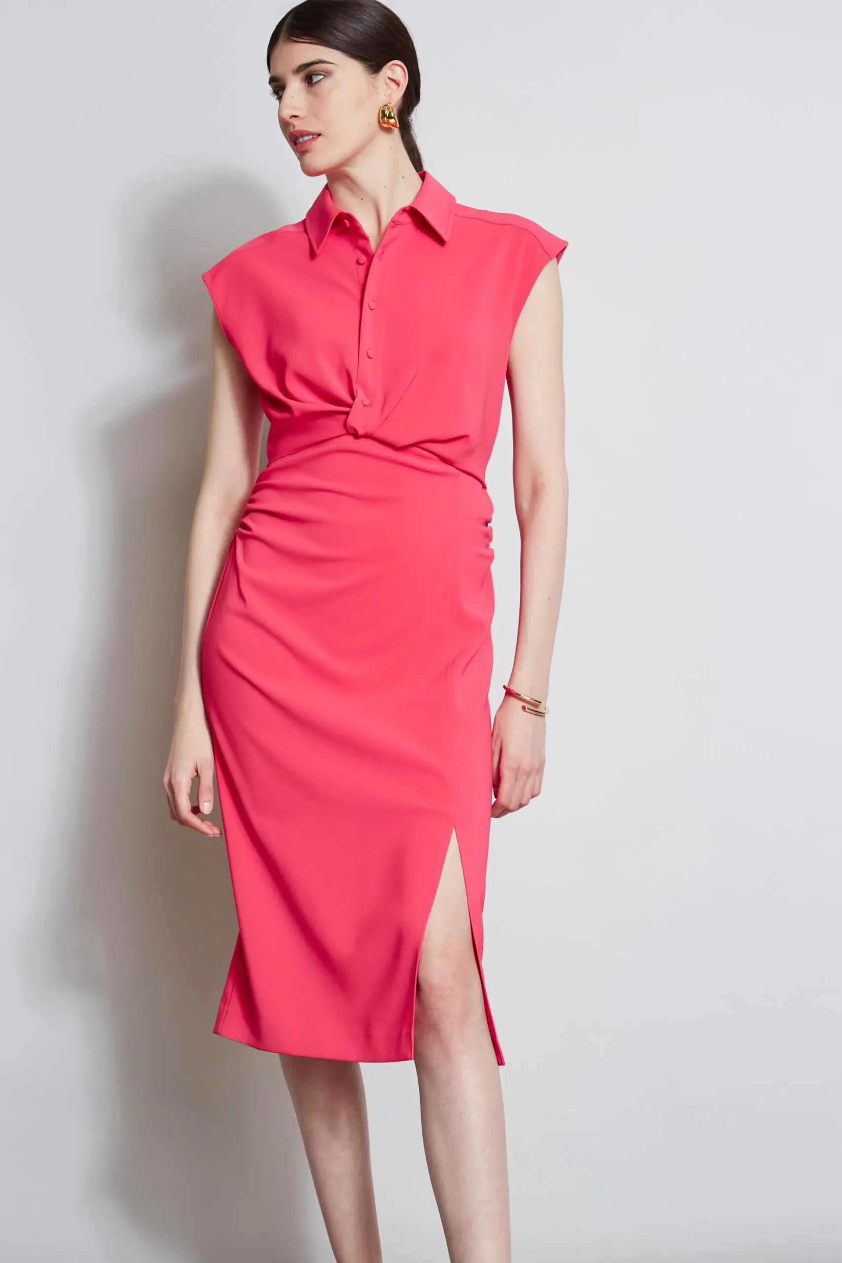 Elie Tahari Dresses & Jumpsuits|Short Sleeve Dresses-Twist Button Dress WILDSTRAWBERRY