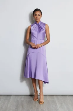 Elie Tahari Dresses & Jumpsuits|Sleeveless Dresses-Twist Neck Satin Dress GRAPE