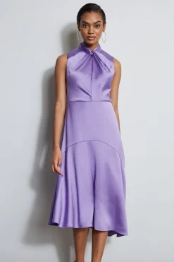 Elie Tahari Dresses & Jumpsuits|Sleeveless Dresses-Twist Neck Satin Dress GRAPE