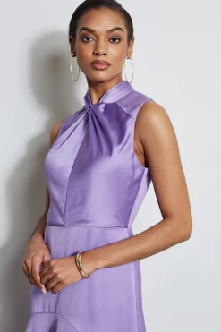 Elie Tahari Dresses & Jumpsuits|Sleeveless Dresses-Twist Neck Satin Dress GRAPE