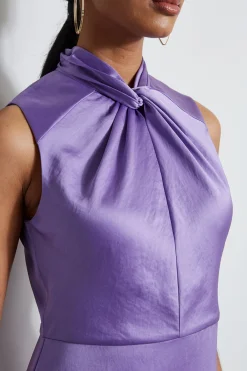 Elie Tahari Dresses & Jumpsuits|Sleeveless Dresses-Twist Neck Satin Dress GRAPE
