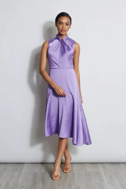 Elie Tahari Dresses & Jumpsuits|Sleeveless Dresses-Twist Neck Satin Dress GRAPE
