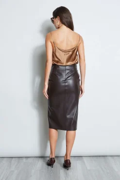 Elie Tahari Bottoms-Twist Vegan Leather Skirt ESPRESSO