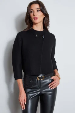 Elie Tahari Tops & Sweaters|Suiting-Two Button Wool Sweater BLACK