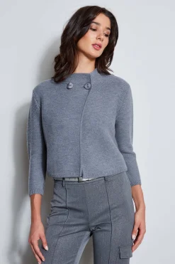 Elie Tahari Tops & Sweaters|Suiting-Two Button Wool Sweater GREYMELANGE