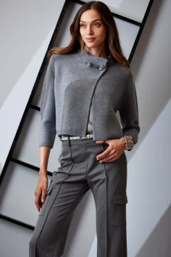 Elie Tahari Tops & Sweaters|Suiting-Two Button Wool Sweater GREYMELANGE