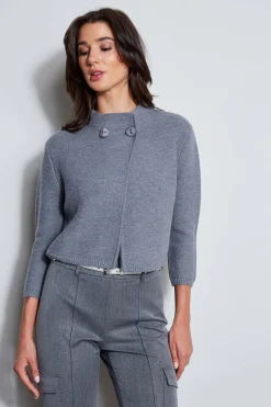 Elie Tahari Tops & Sweaters|Suiting-Two Button Wool Sweater GREYMELANGE