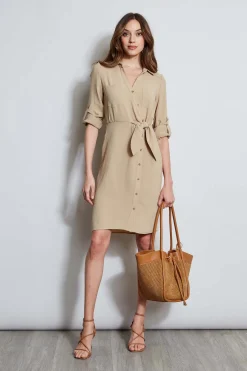 Elie Tahari Dresses & Jumpsuits-Utility Tie Shirt Dress SANDCASTLE