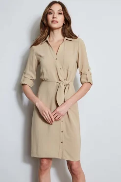 Elie Tahari Dresses & Jumpsuits-Utility Tie Shirt Dress SANDCASTLE