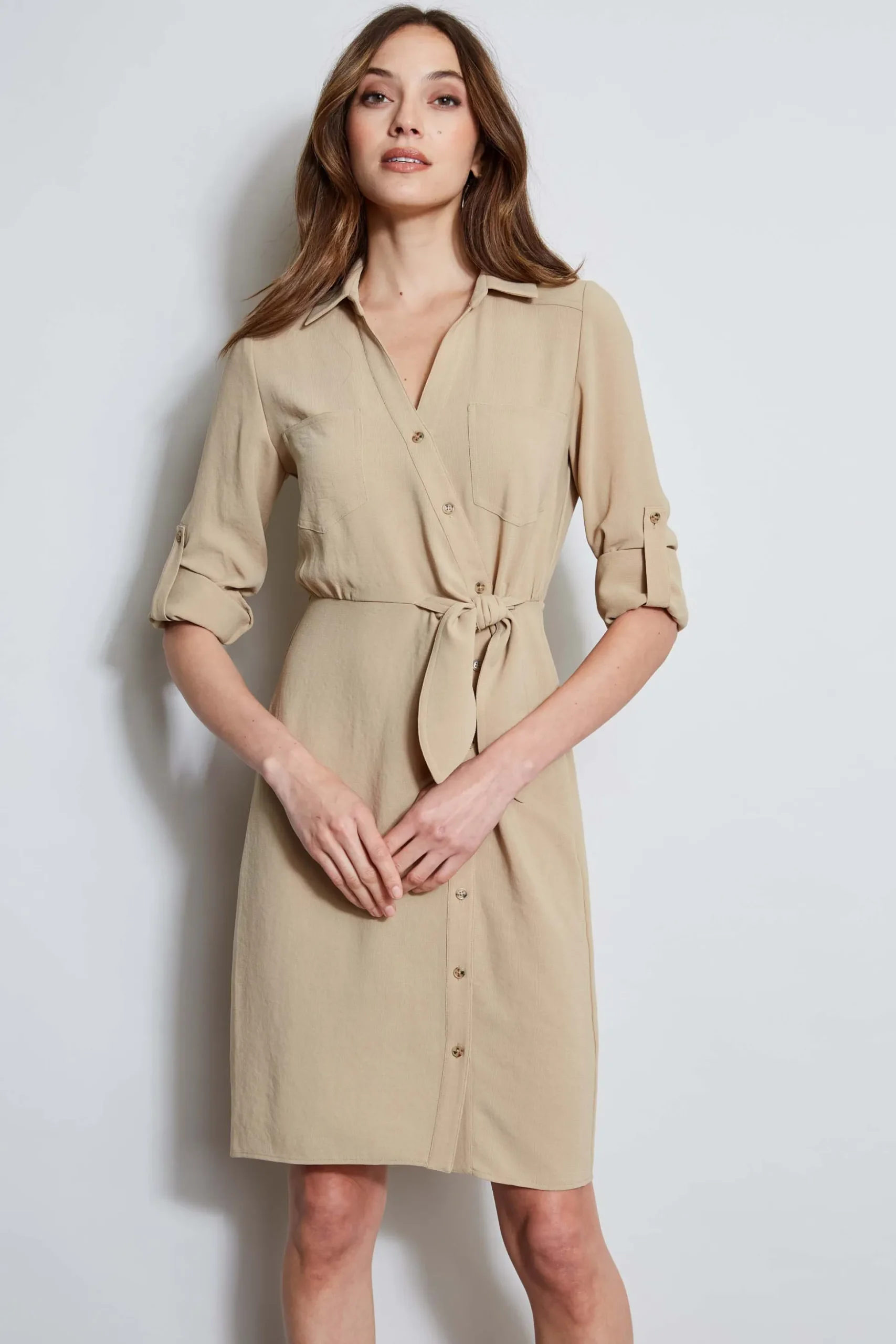 Elie Tahari Dresses & Jumpsuits-Utility Tie Shirt Dress SANDCASTLE