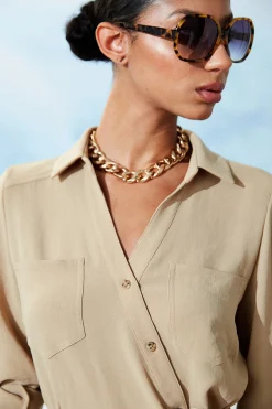 Elie Tahari Dresses & Jumpsuits-Utility Tie Shirt Dress SANDCASTLE