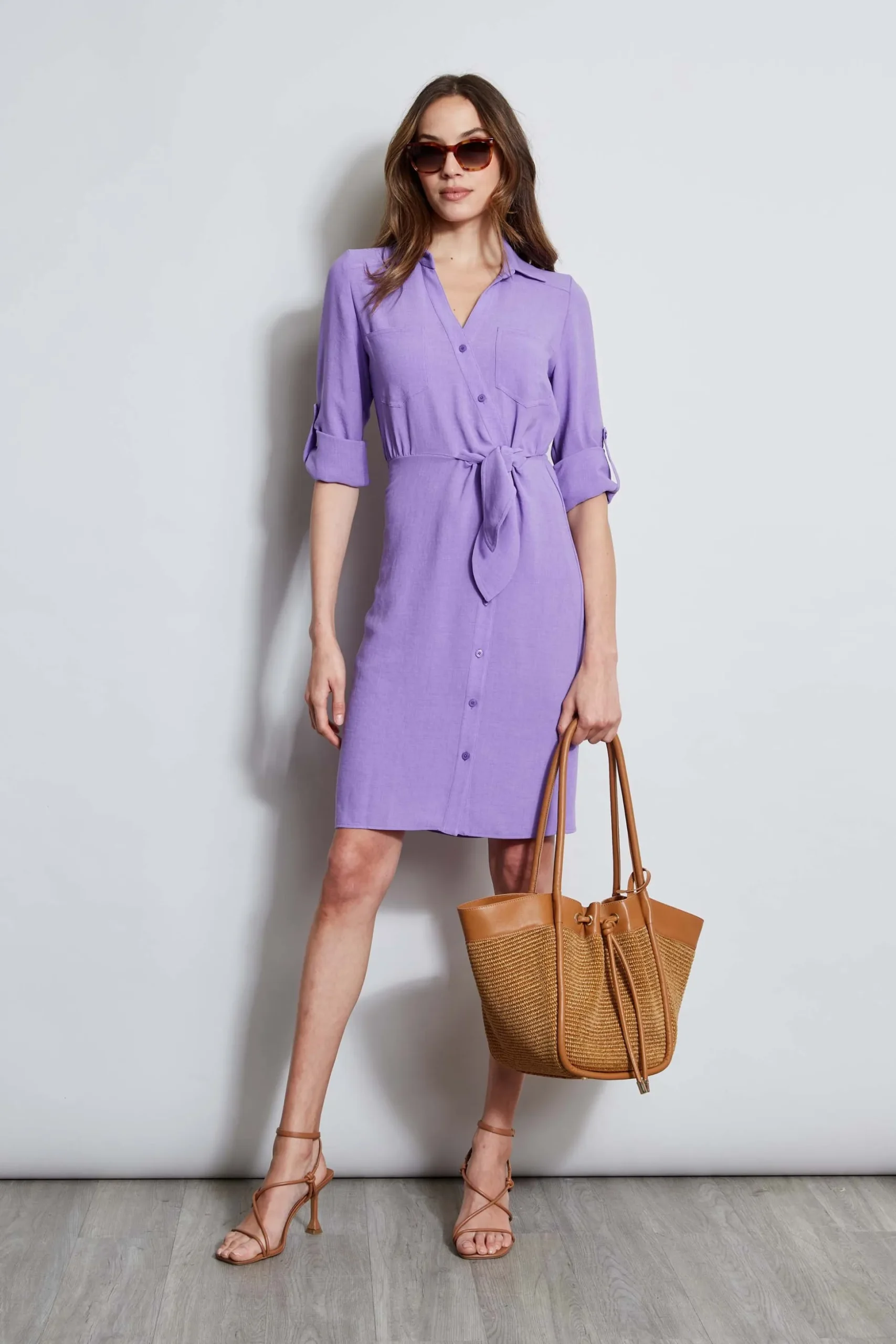 Elie Tahari Dresses & Jumpsuits-Utility Tie Shirt Dress GRAPE