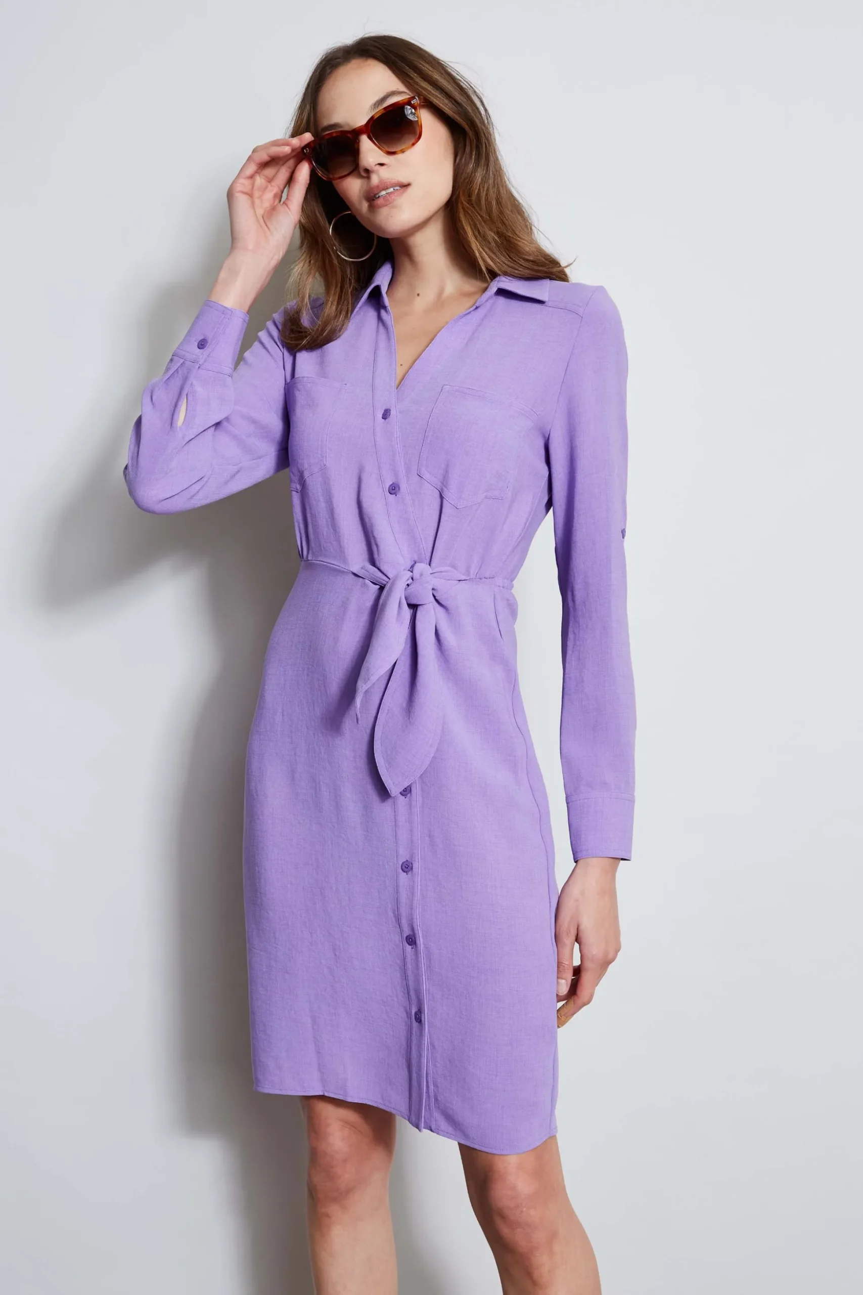 Elie Tahari Dresses & Jumpsuits-Utility Tie Shirt Dress GRAPE
