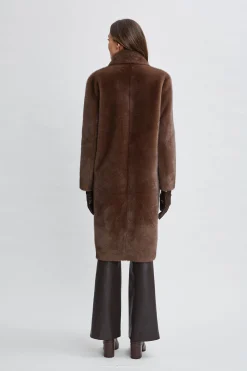 Elie Tahari Coats-Vegan Fur Double Breasted Coat COCOAMINK
