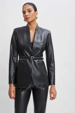 Elie Tahari Jackets & Blazers|Suiting-Vegan Leather Belted Blazer BLACK