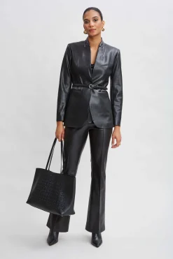 Elie Tahari Jackets & Blazers|Suiting-Vegan Leather Belted Blazer BLACK