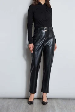 Elie Tahari Bottoms-Vegan Leather Belted Pant Noir