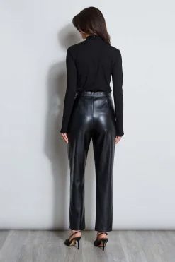Elie Tahari Bottoms-Vegan Leather Belted Pant Noir