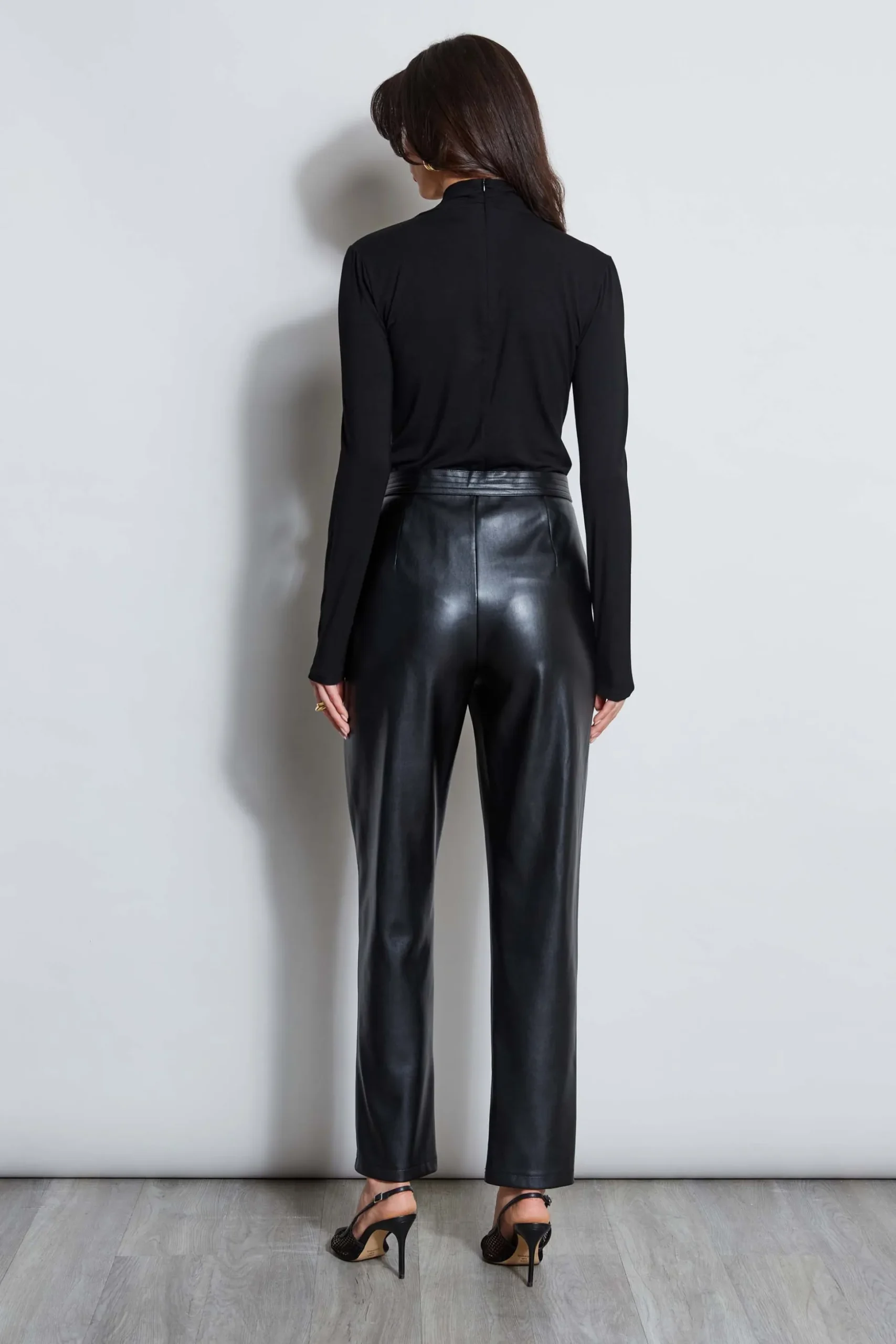 Elie Tahari Bottoms-Vegan Leather Belted Pant Noir