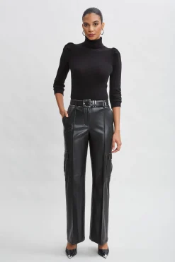Elie Tahari Bottoms-Vegan Leather Cargo Pant BLACK