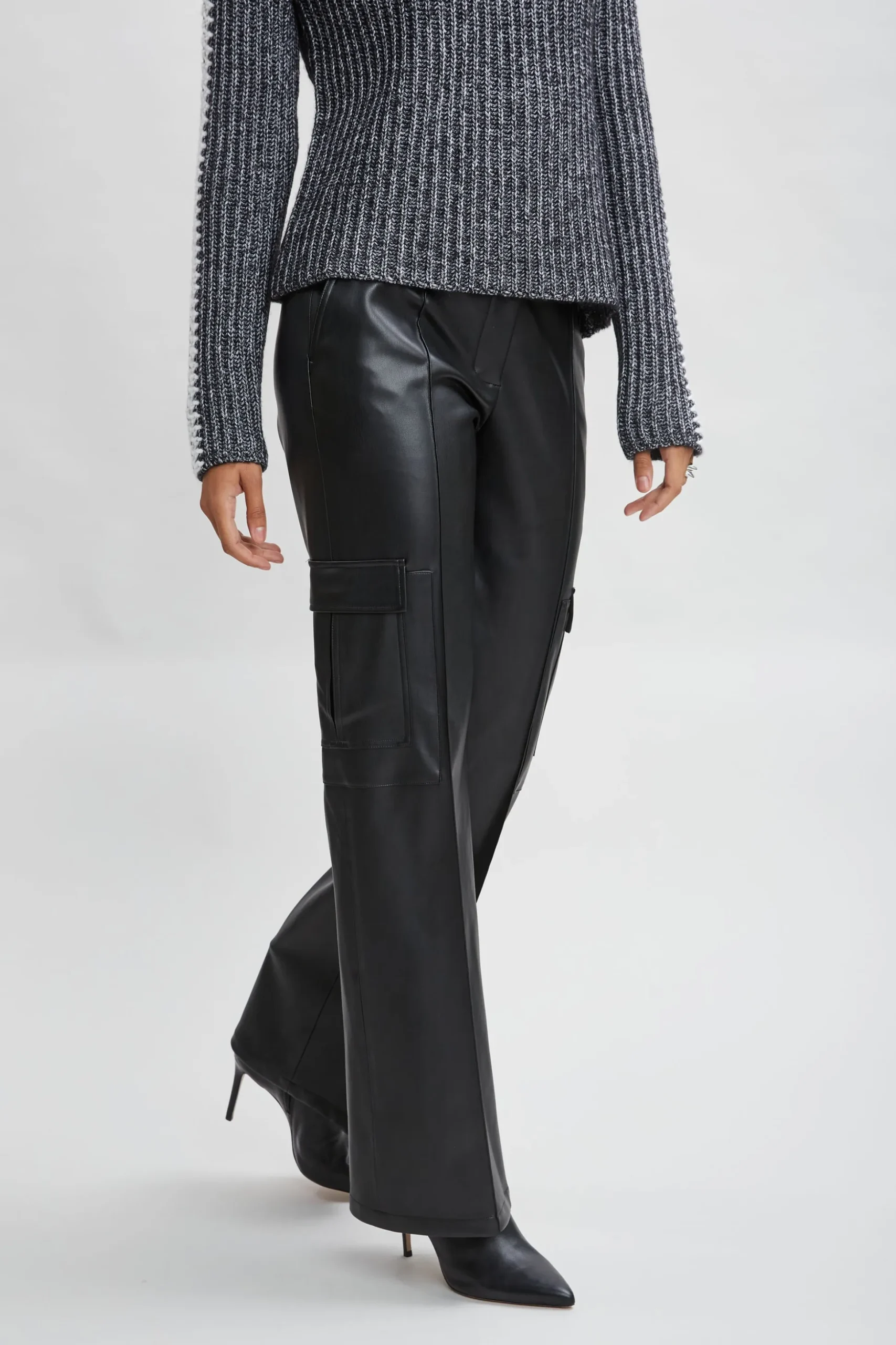 Elie Tahari Bottoms-Vegan Leather Cargo Pant BLACK