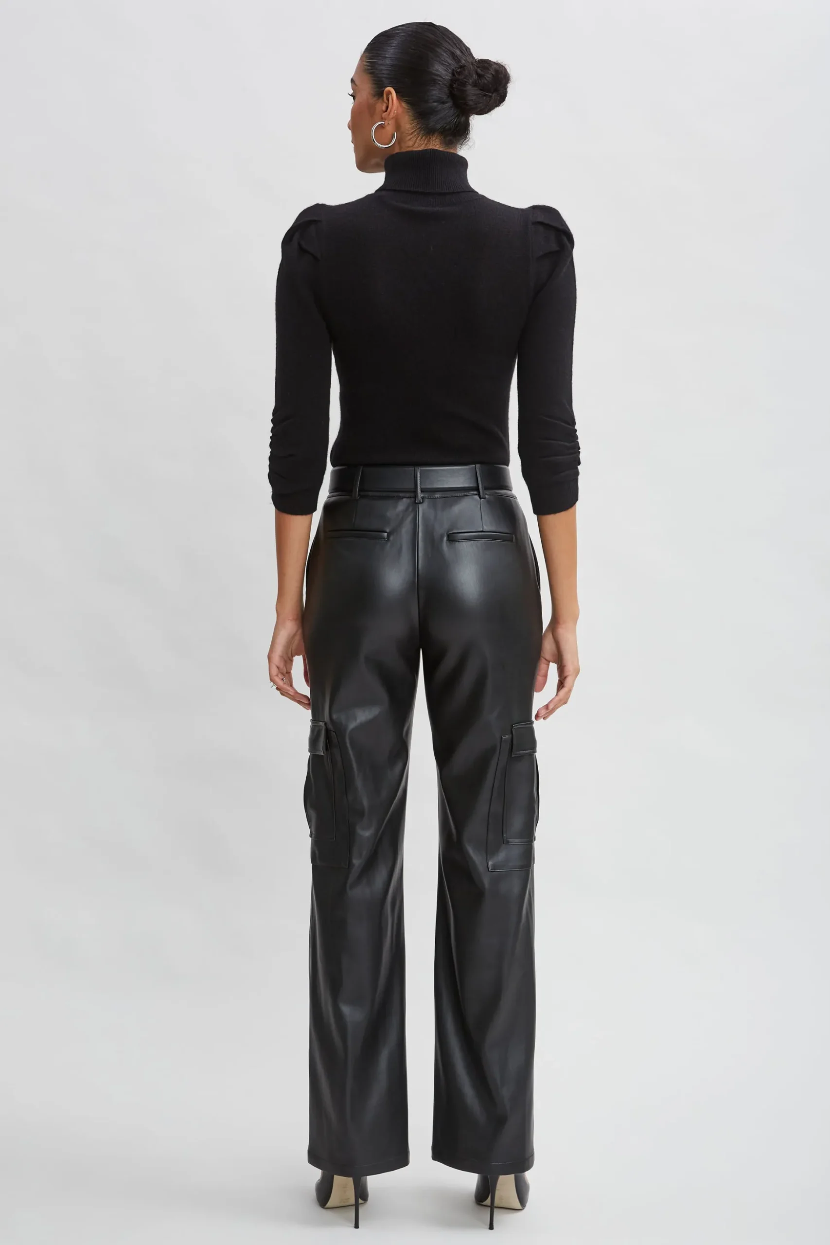 Elie Tahari Bottoms-Vegan Leather Cargo Pant BLACK