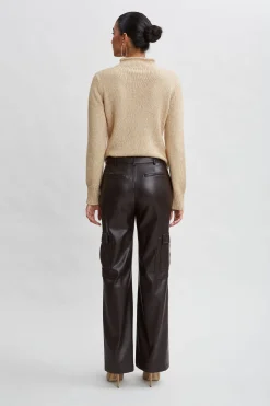 Elie Tahari Bottoms-Vegan Leather Cargo Pant WOOD