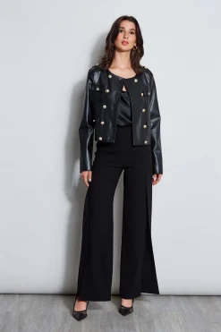 Elie Tahari Jackets & Blazers|Suiting-Vegan Leather Crest Button Jacket Noir