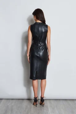 Elie Tahari Dresses & Jumpsuits|Sleeveless Dresses-Vegan Leather Dart Wrap Dress BLACK