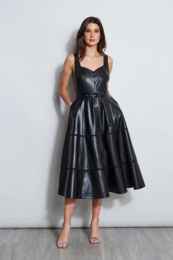 Elie Tahari Dresses & Jumpsuits|Sleeveless Dresses-Vegan Leather Fit & Flare Dress Noir