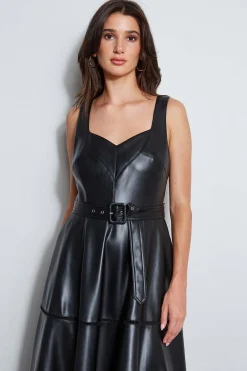 Elie Tahari Dresses & Jumpsuits|Sleeveless Dresses-Vegan Leather Fit & Flare Dress Noir