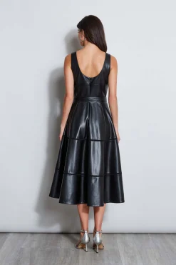 Elie Tahari Dresses & Jumpsuits|Sleeveless Dresses-Vegan Leather Fit & Flare Dress Noir