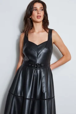 Elie Tahari Dresses & Jumpsuits|Sleeveless Dresses-Vegan Leather Fit & Flare Dress Noir