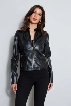 Elie Tahari Jackets & Blazers|Suiting-Vegan Leather Moto Jacket Noir