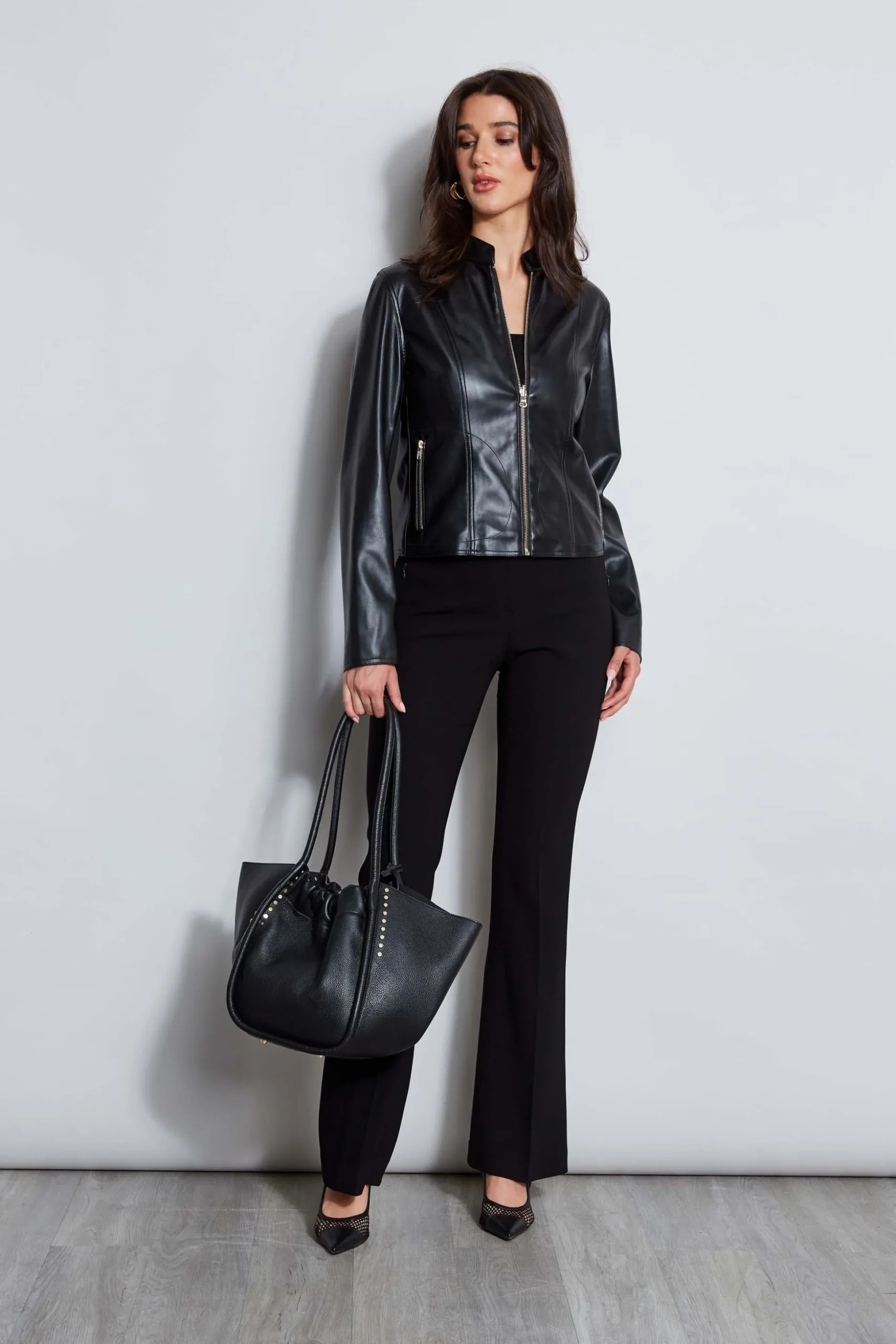 Elie Tahari Jackets & Blazers|Suiting-Vegan Leather Moto Jacket Noir
